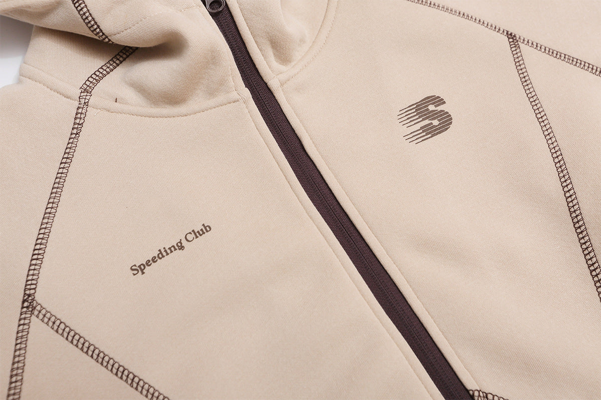 Zip-Hoodie mit kontrastierenden Steppnähten – Kurzer, sportlicher Fit