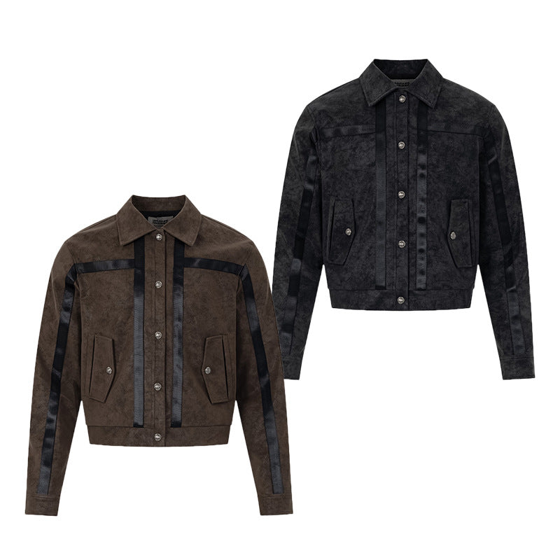 Chaqueta bomber de textura ante con rayas – Chaqueta corta Detroit con bandas satinadas