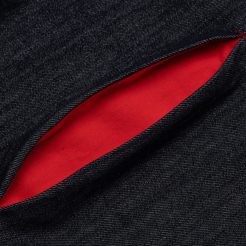 Men's Dark Indigo Denim Jacket with Red Contrast Seam Detail