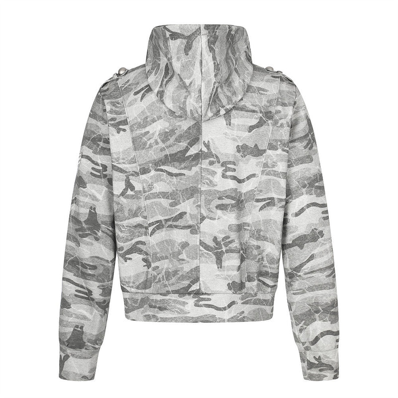 Punk Vintage Camo Zip-Up Hoodie Jacket with Military Buttons