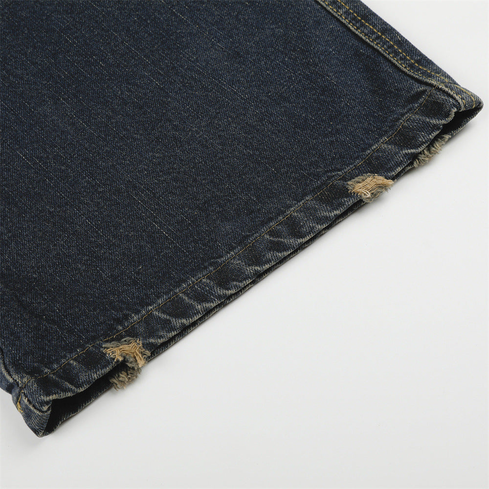 Wide-Leg-Baggy-Jeans mit Taschenbesatz aus Kunstfell und Schriftzugstickerei – Dark Wash