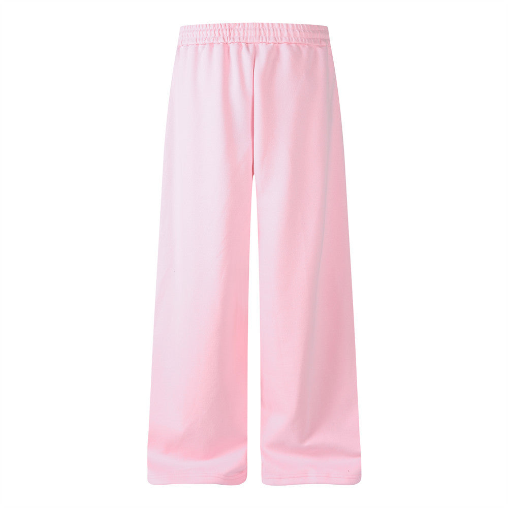 Wide-Leg Sweatpants with 3D Rose & Butterfly Print, Elastic Drawstring Waist
