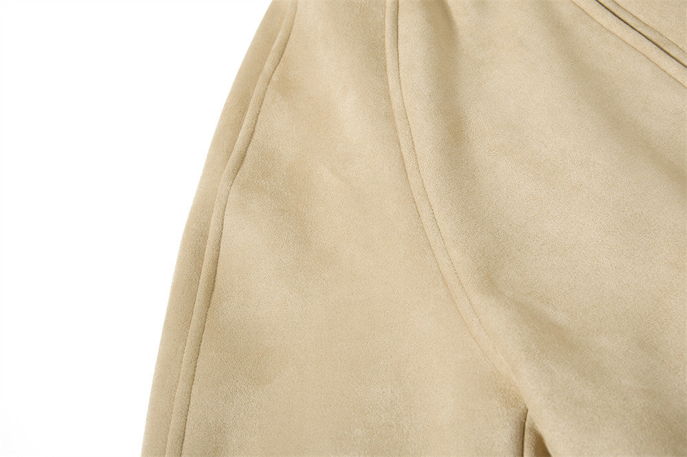 Chaqueta bomber de ante con cuello mao para hombre – Acabado desgastado y corte corto streetwear