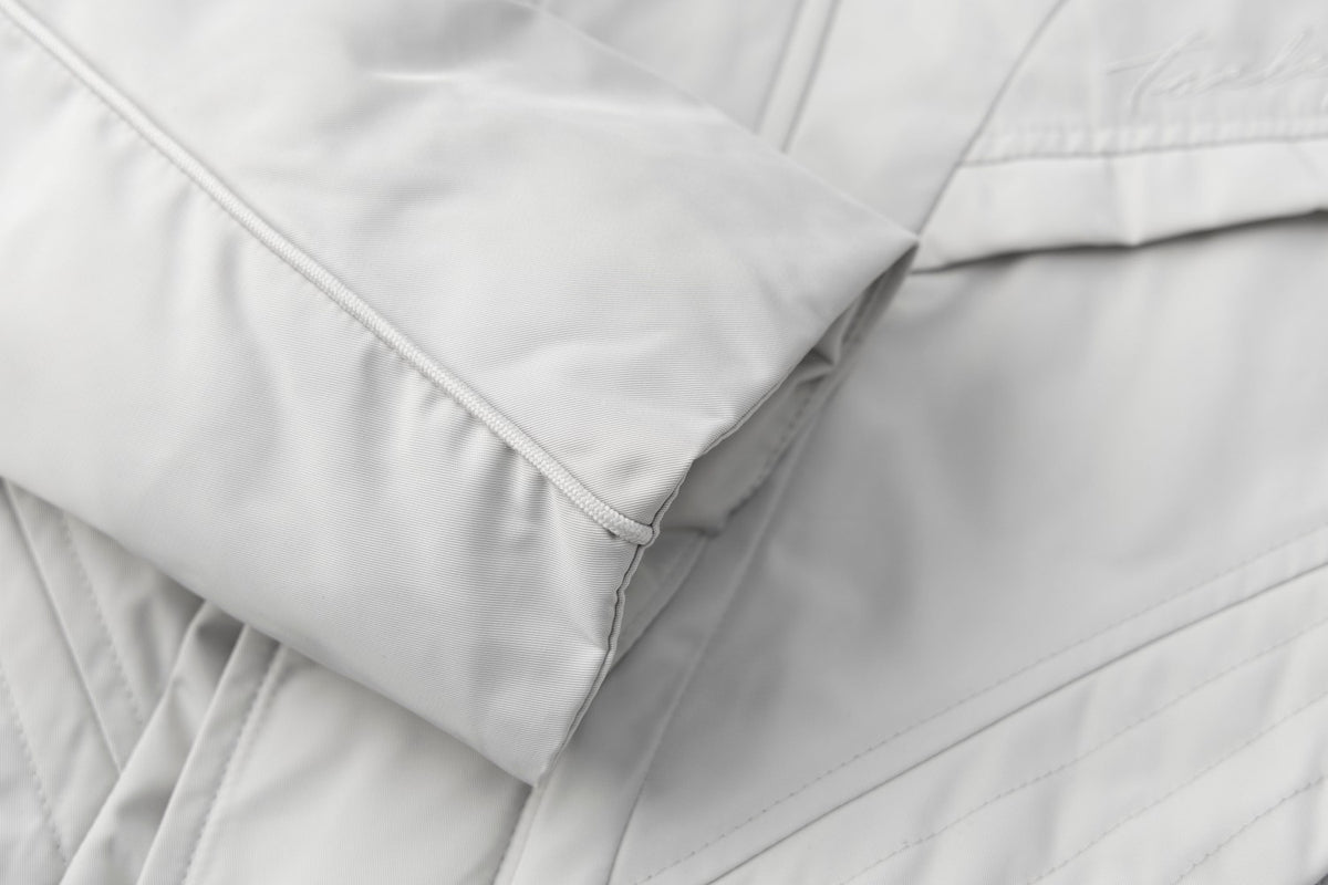 Men's Cropped Puffer Bomber Jacket – Stand Collar, Geometric Seam Detail