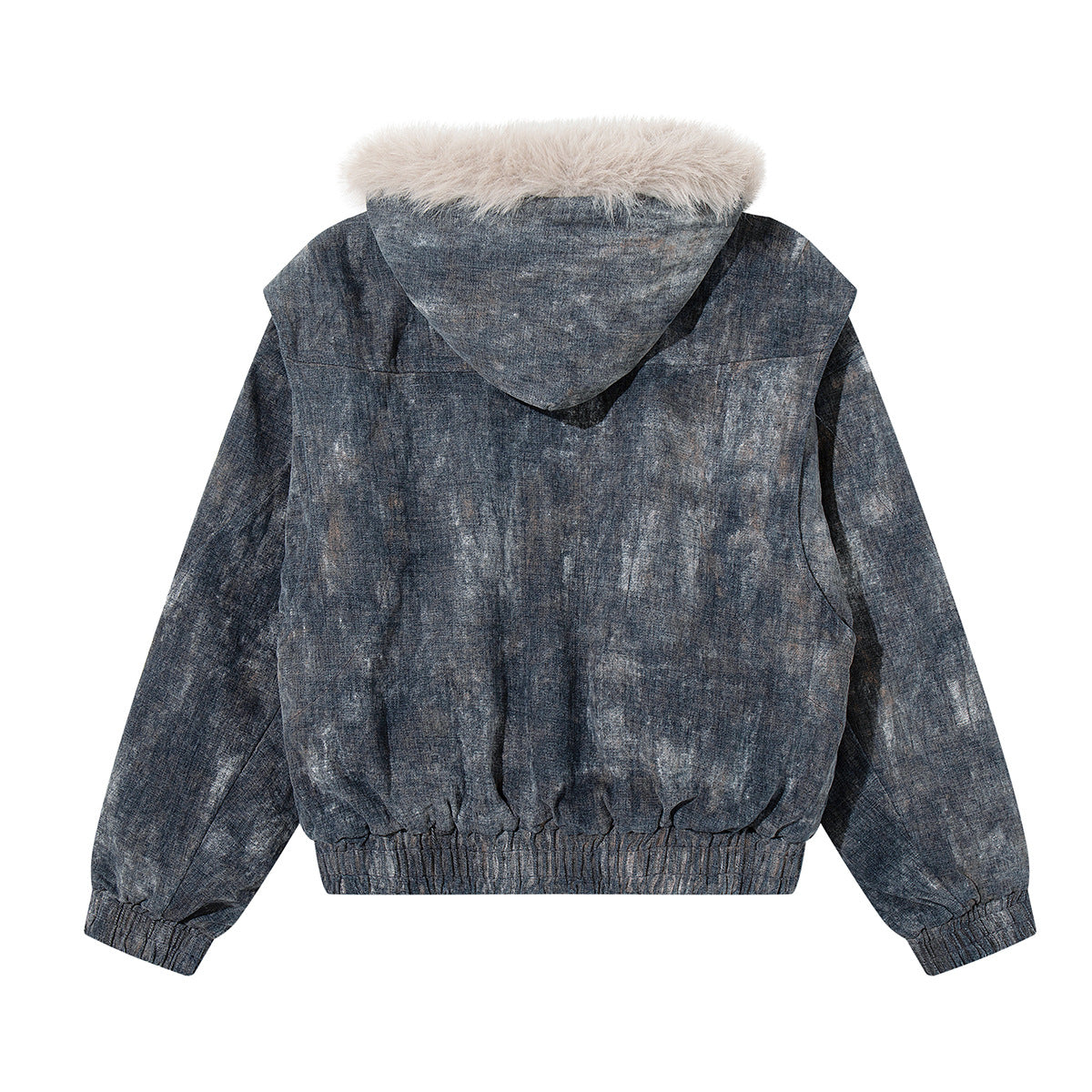 Washed Denim Bomber Jacket with Faux Fur Hood – Vintage American Style