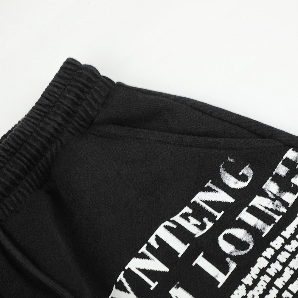 Wide-Leg Graphic Sweatpants – Baggy Fit with Letter Print & Elastic Waist
