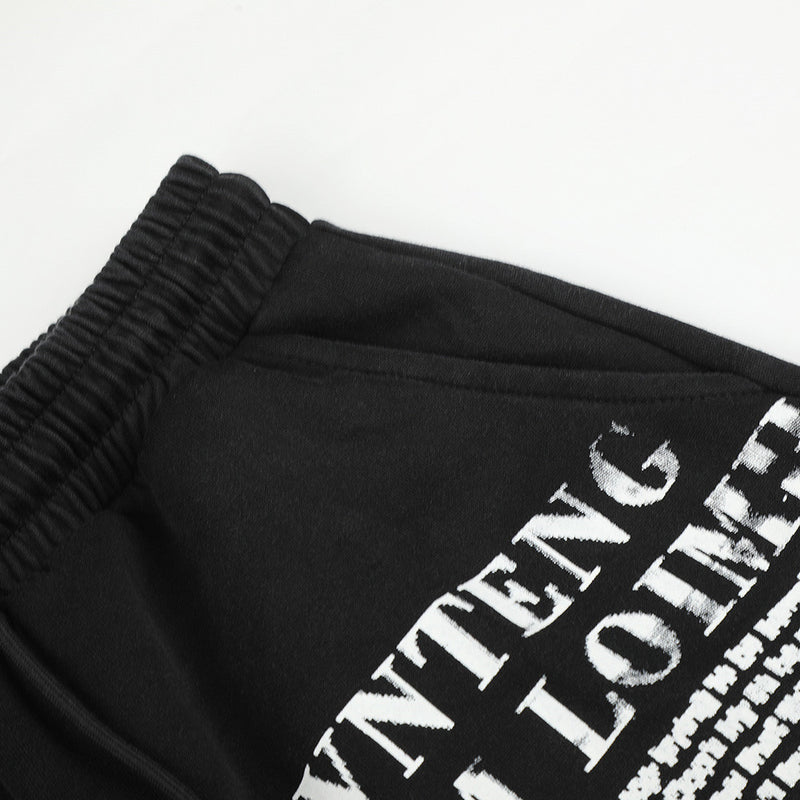 Wide-Leg Graphic Sweatpants – Baggy Fit with Letter Print & Elastic Waist