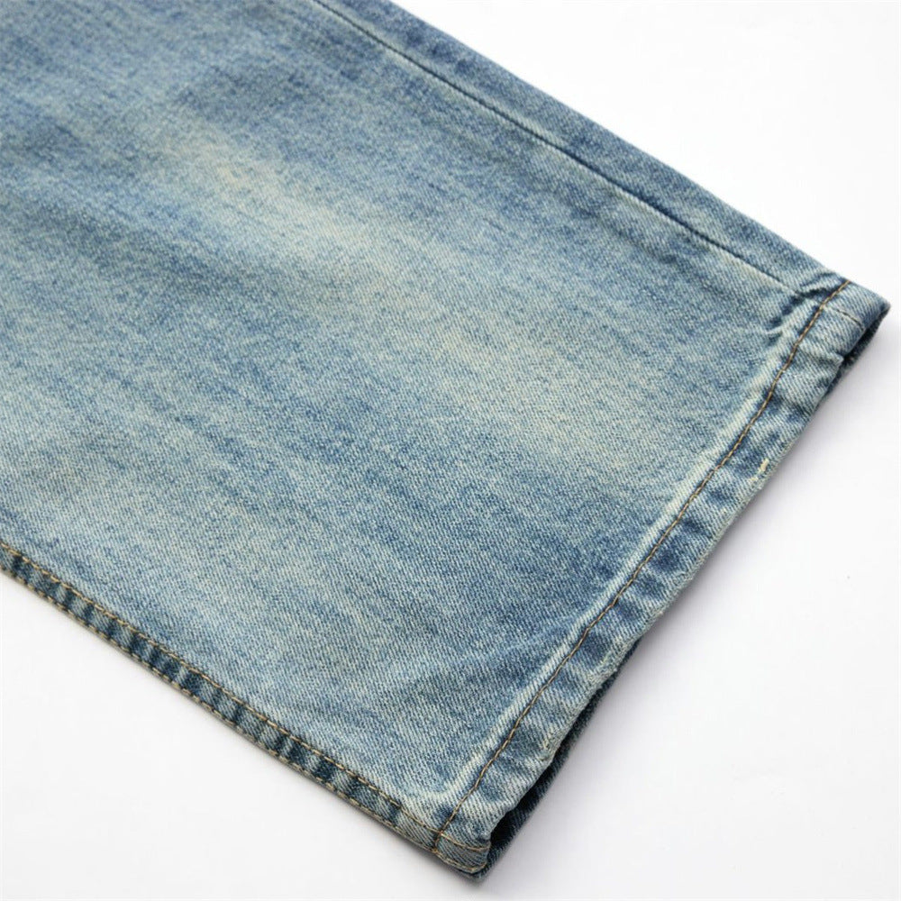 Wide-Leg Washed Vintage Blue Jeans – Men's Relaxed Straight Denim