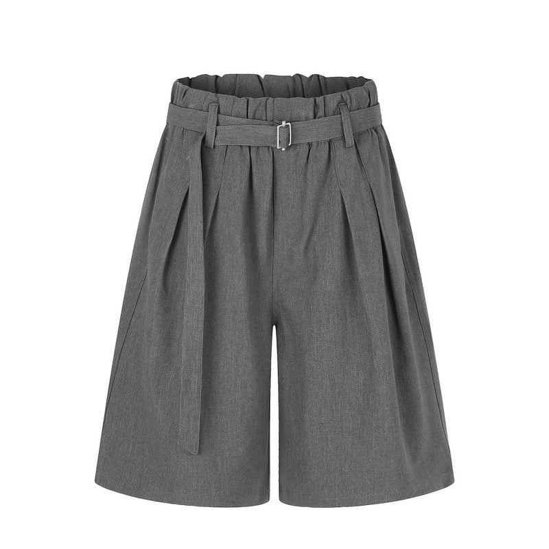 Wide-Leg Tailored Shorts with Belt – High Waist Pleated Bermuda