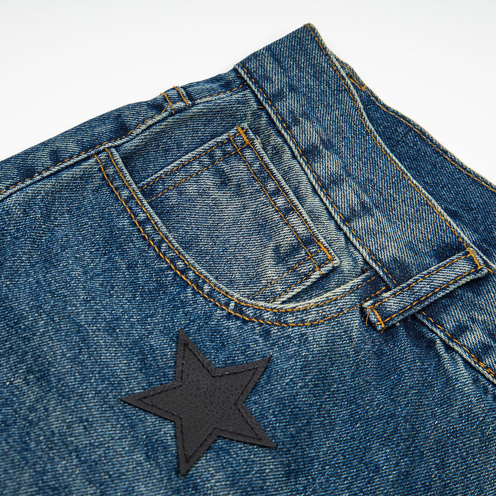 Gothic Old English Letter Print Washed Straight-Leg Jeans