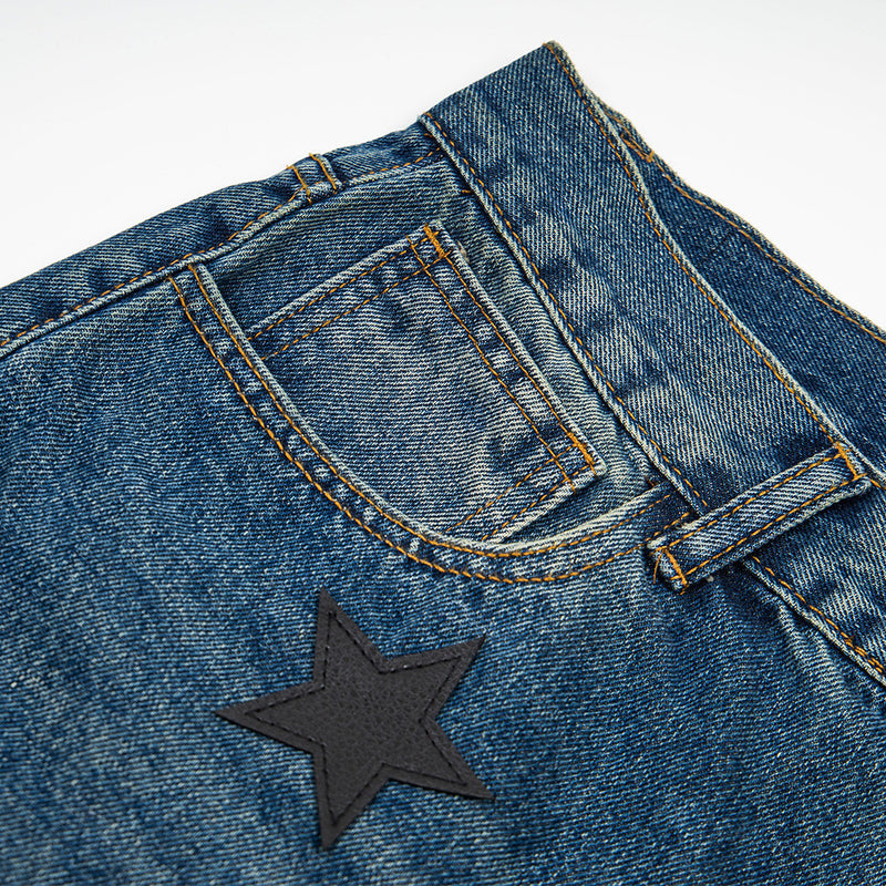 Gothic Old English Letter Print Washed Straight-Leg Jeans