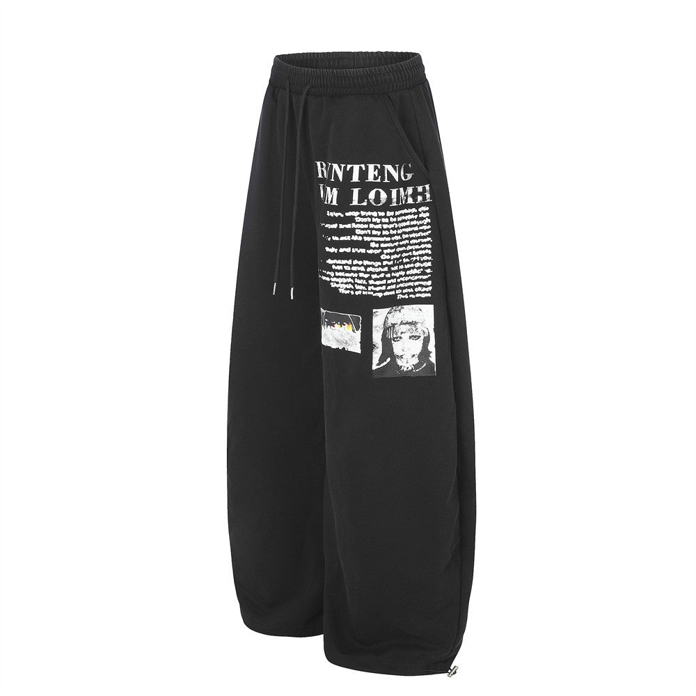 Wide-Leg Graphic Sweatpants – Baggy Fit with Letter Print & Elastic Waist