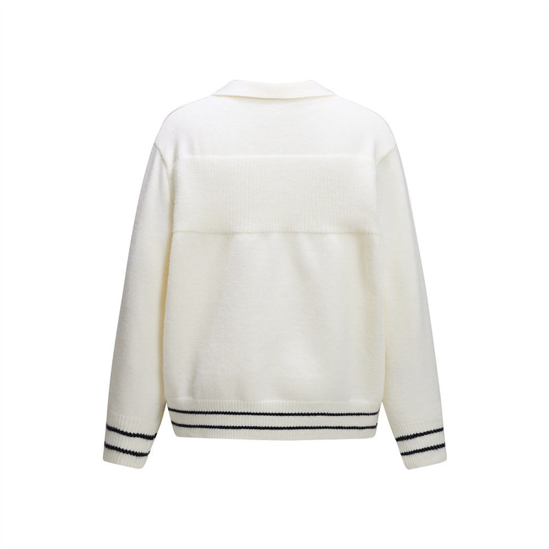 Men Zip Up Sweater Knit Polo Collar Cardigan – Relaxed Fit