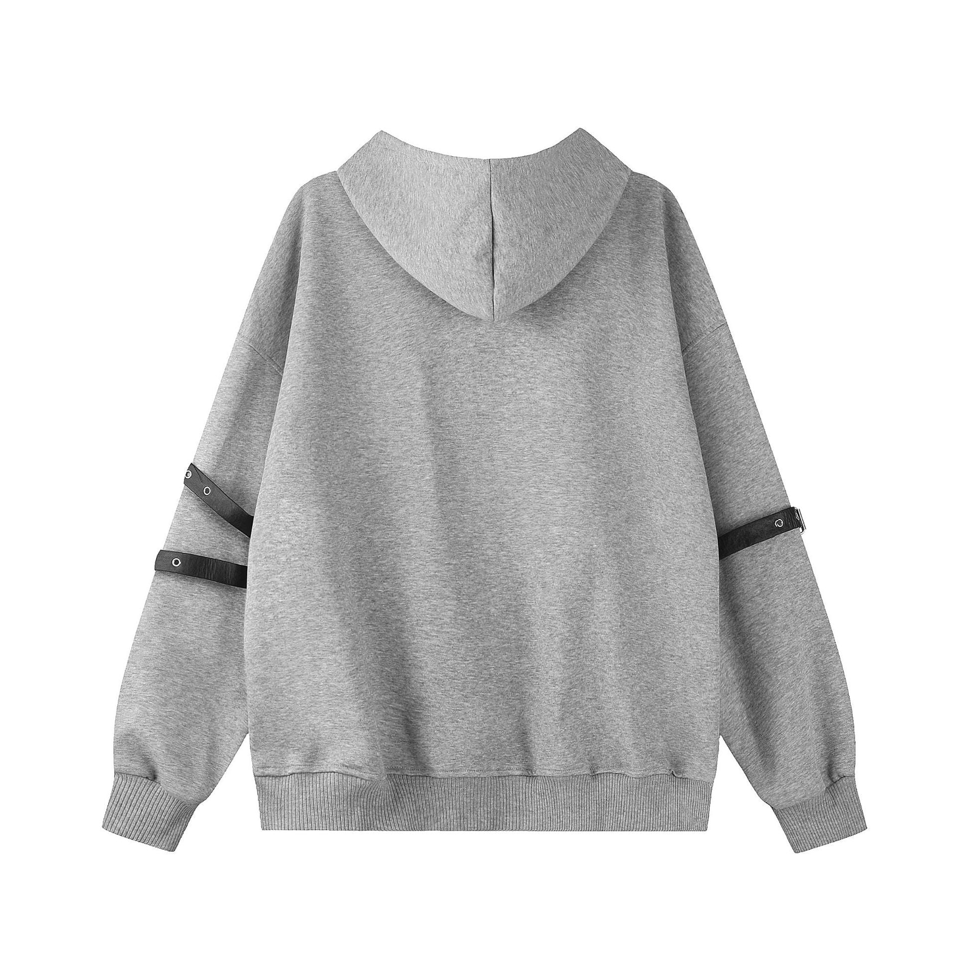 Hoodie zippé intégral avec sangles à boucles en similicuir punk et imprimé graphique