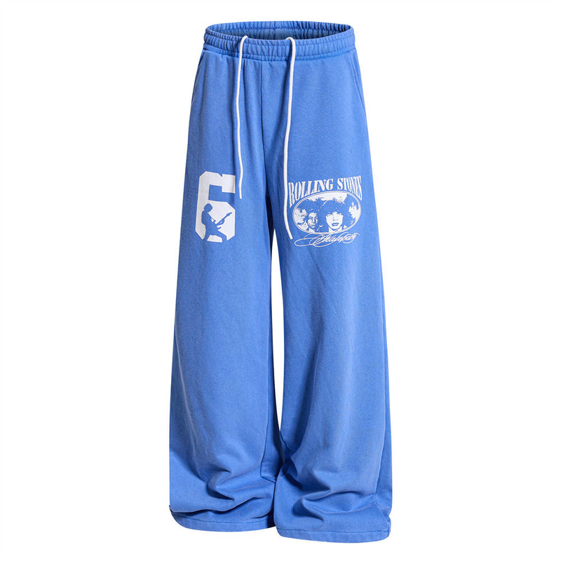 Wide-Leg Sweatpants with Rolling Stones Graphic Print & Drawstring Ankles