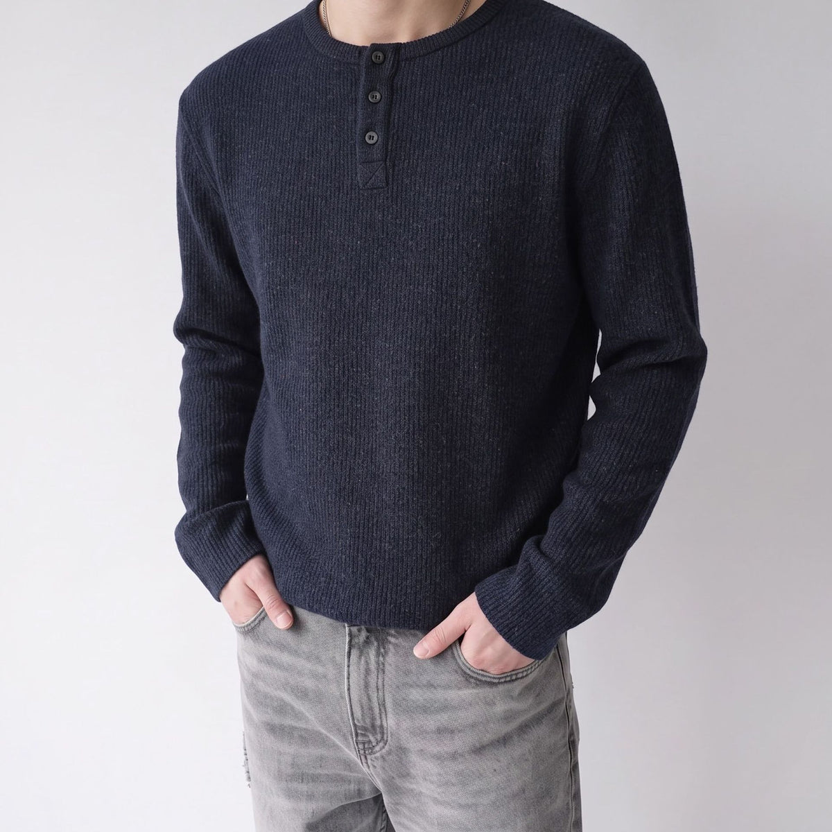 Men's Ribbed Henley Long-Sleeve Shirt – Vintage American Style