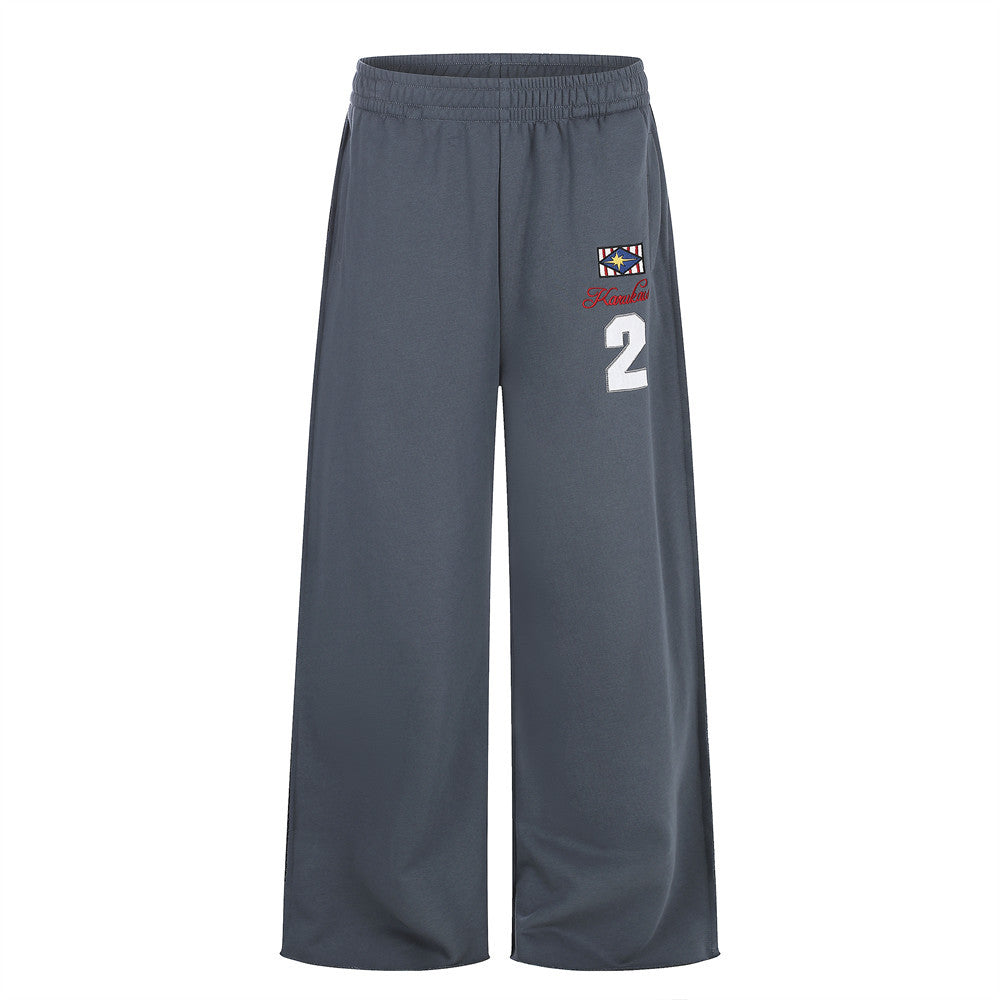 Wide-Leg Sweatpants with Embroidered Number Graphic
