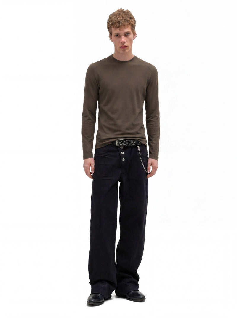 Men's Long Sleeve Crew Neck T-Shirt – Slim Fit Raglan Shoulder Tee