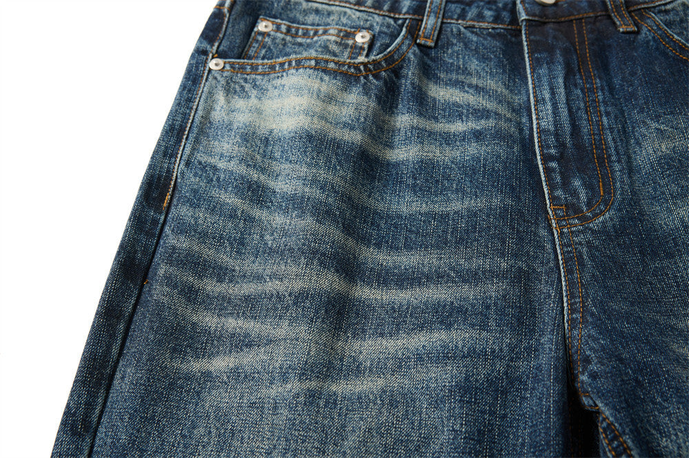 Wide-Leg Washed Distressed Jeans – Men's Vintage American Streetwear
