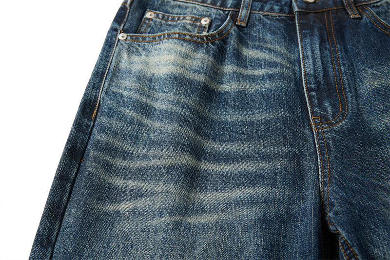 Wide-Leg Washed Distressed Jeans – Men's Vintage American Streetwear