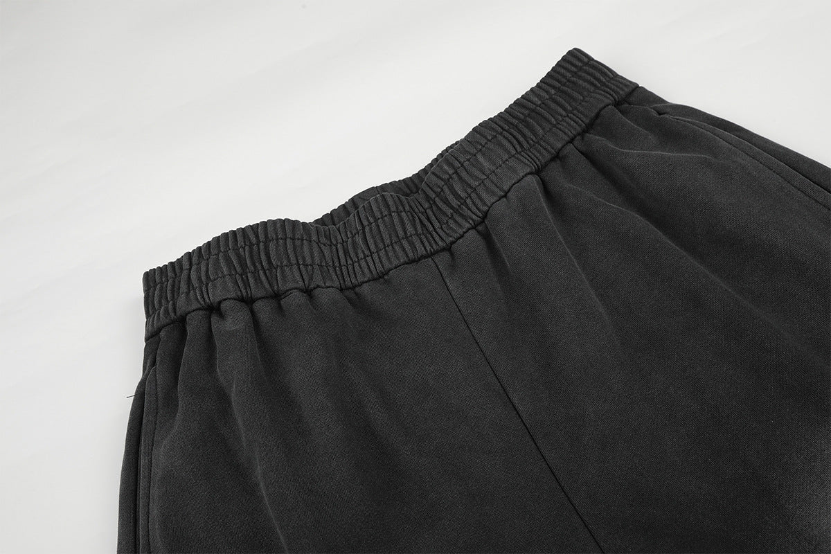 Pantalon de survêtement wide leg – Baggy streetwear américain noir délavé et brodé