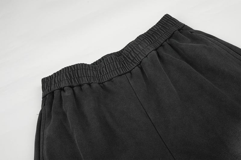Pantalon de survêtement wide leg – Baggy streetwear américain noir délavé et brodé