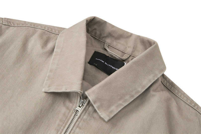 Men Zip-Up Jacket with Multi-Pocket Design – Vintage Washed Workwear Overshirt