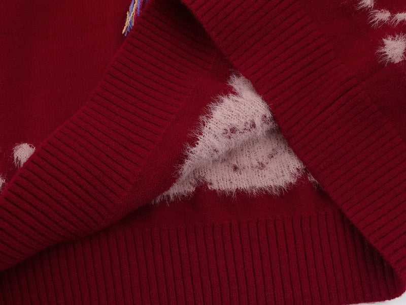 Cute Rabbit Jacquard Polo Collar Knit Sweater – Fluffy Bunny Graphic Pullover