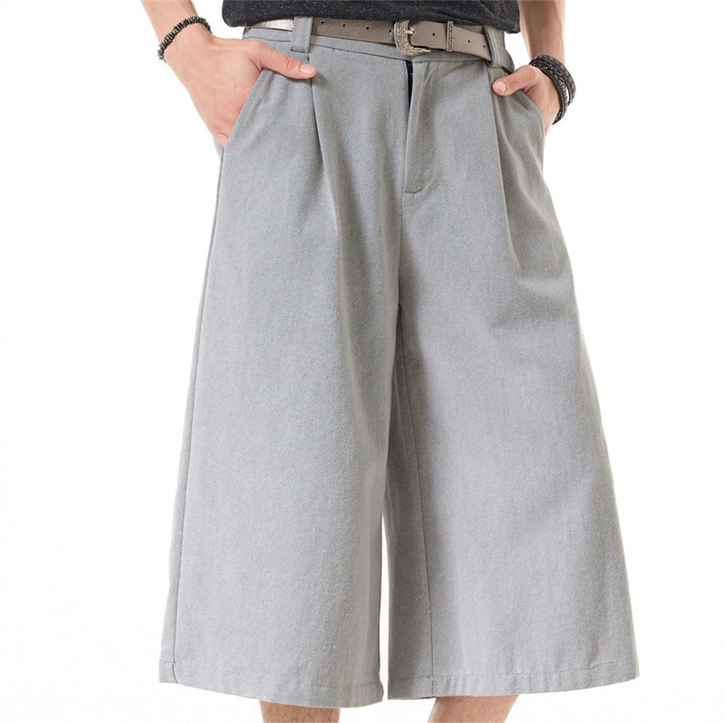 Wide-Leg Pleated Cropped Shorts with Belt – Men's Relaxed Fit
