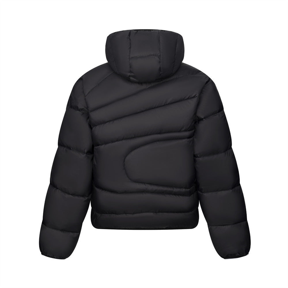 Diagonal Zip Hooded Puffer Jacket – Oversized Streetwear Down Coat