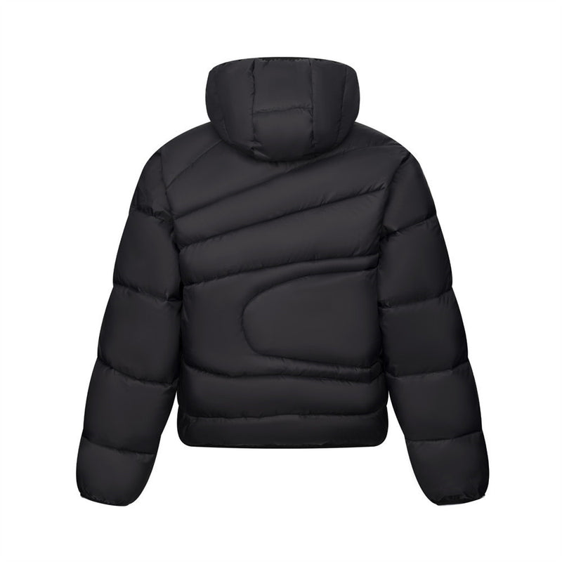 Diagonal Zip Hooded Puffer Jacket – Oversized Streetwear Down Coat