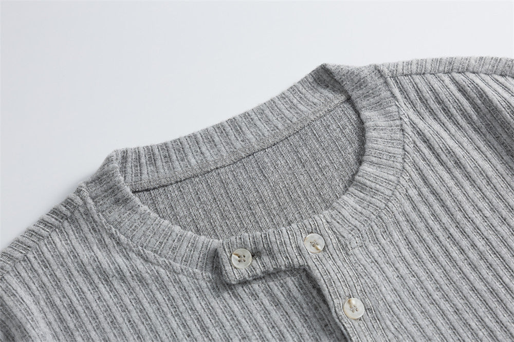 Men's Long Sleeve Ribbed Henley Shirt – Relaxed Fit Half-Button Top