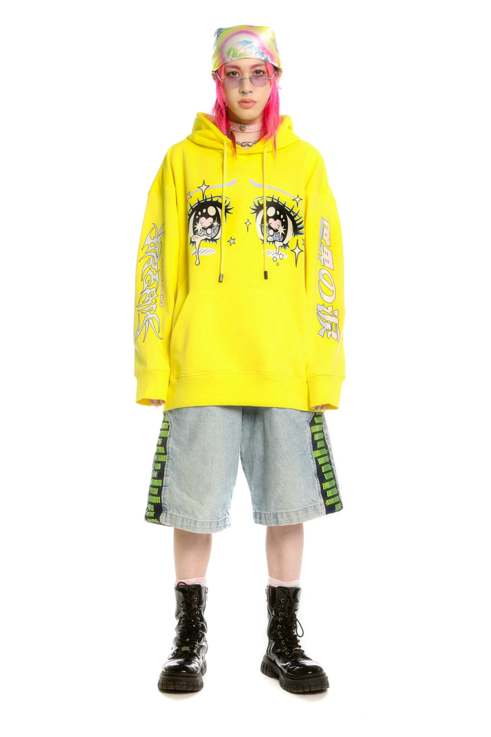 Kawaii Aesthetic Crying Eyes Hoodie – Pastel &amp; Dark Anime Pullover with Sleeve Graphics