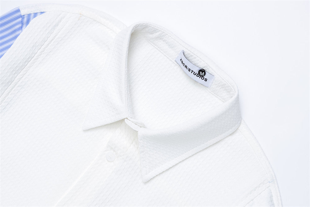 Chemise homme boutonnée à empiècement côtelé & rayures – Coupe preppy oversize