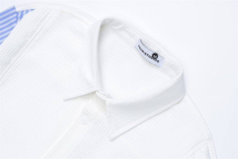 Chemise homme boutonnée à empiècement côtelé & rayures – Coupe preppy oversize
