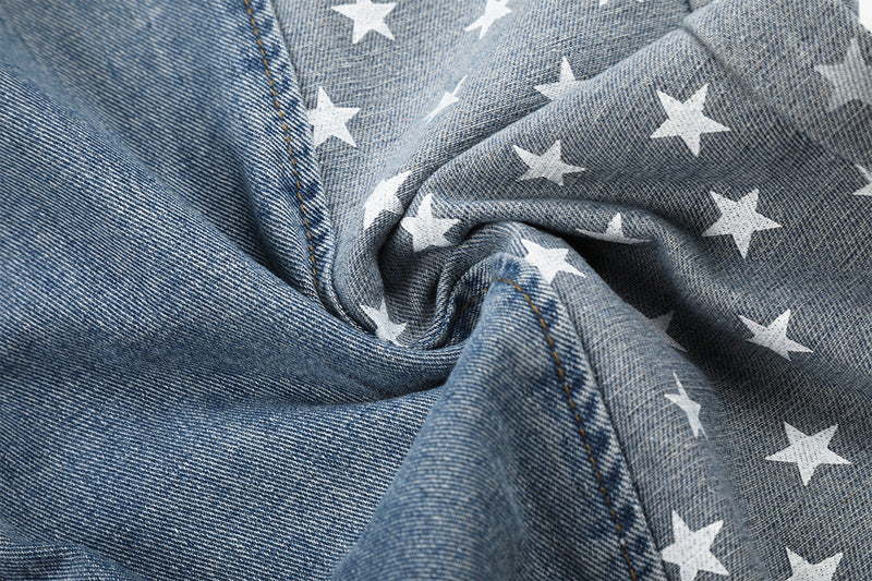 Baggy-Jeans mit weitem Bein – Denimhose mit Stern- und Streifen-Patchwork