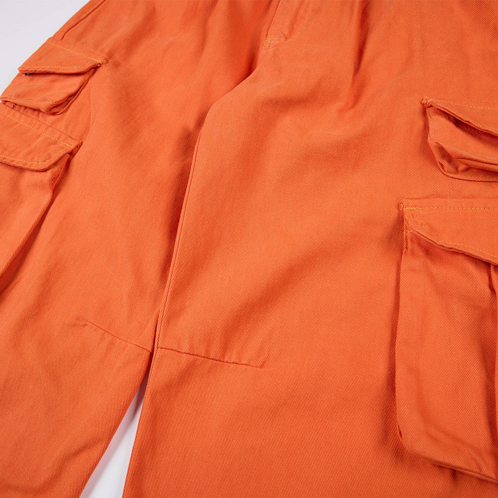 Wide-Leg Cargo Pants – Relaxed Fit Multi-Pocket Straight Trousers in Orange
