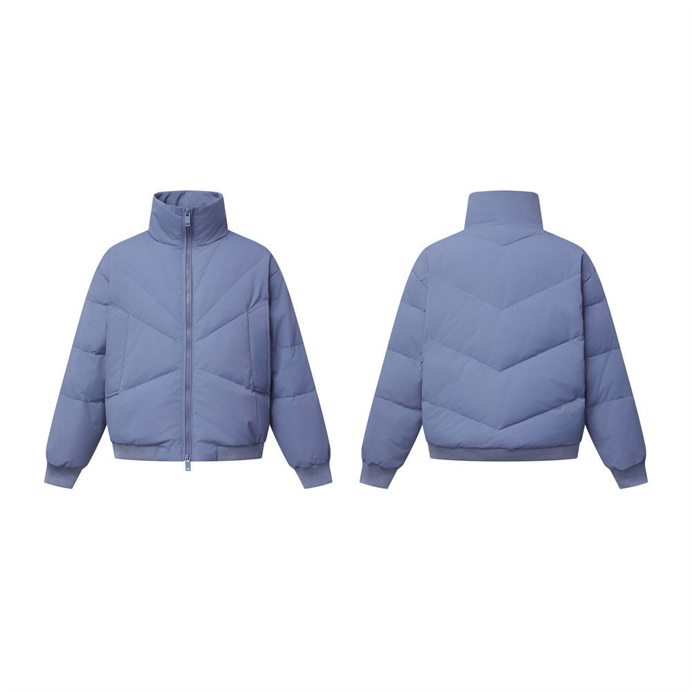 Doudoune oversize – Col montant, matelassage chevron et zip intégral, bleu