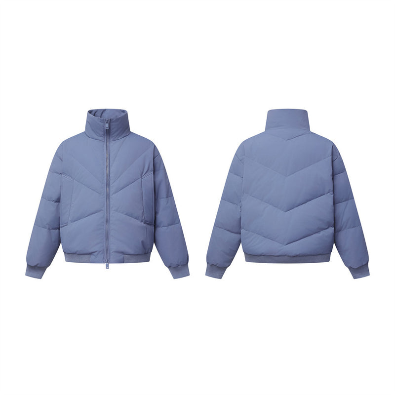 Doudoune oversize – Col montant, matelassage chevron et zip intégral, bleu
