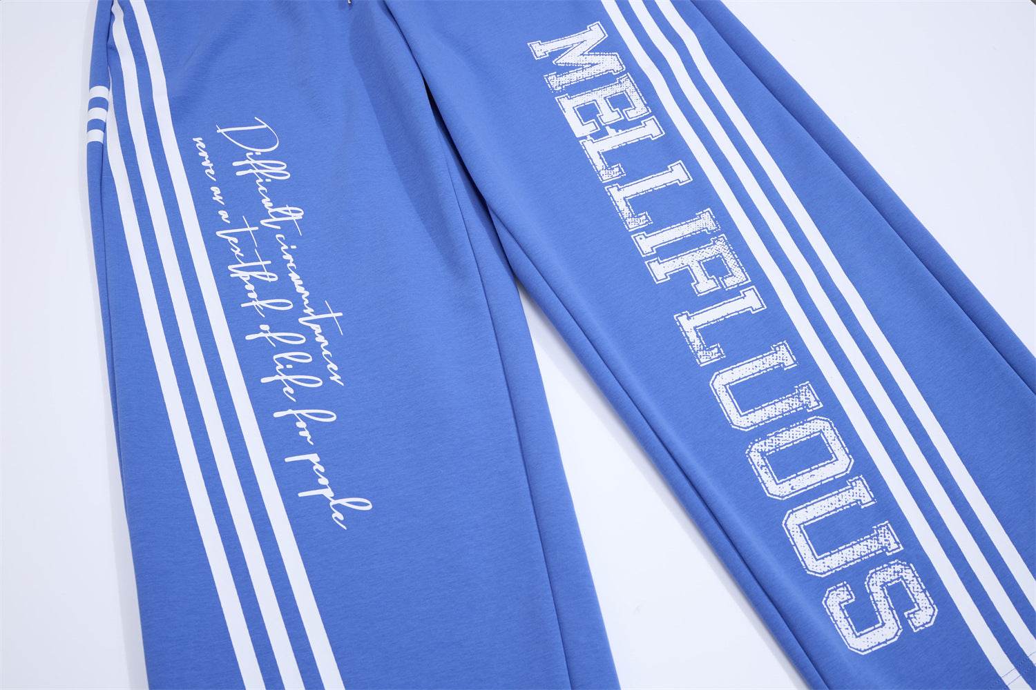 Wide Leg Sweatpants with Stripe & Mellifluous Graphic Print