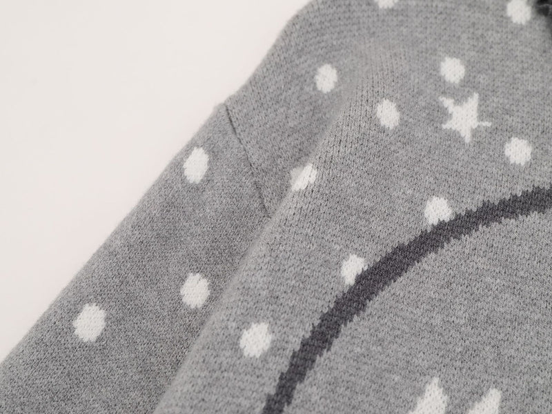 Anime Girl Jacquard Knit Sweater with 3D Angel Wing Patch & Polka Dot Print