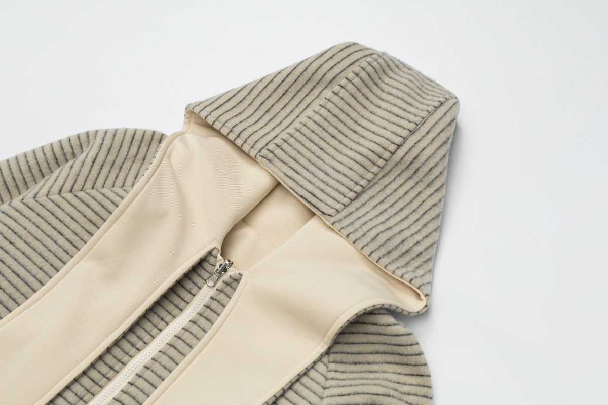 Sudadera con capucha y cremallera de rayas con orejas de conejo — Cárdigan reversible de doble cara