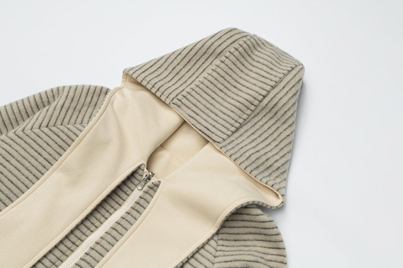 Sudadera con capucha y cremallera de rayas con orejas de conejo — Cárdigan reversible de doble cara