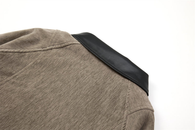 Blouson bomber homme en velours, col en similicuir et grandes poches