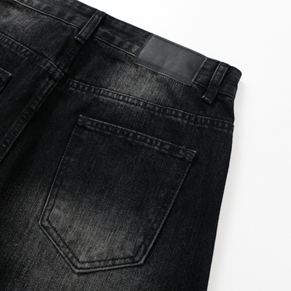 Men's Black Baggy Wide-Leg Jeans – Washed Distressed Curved Silhouette