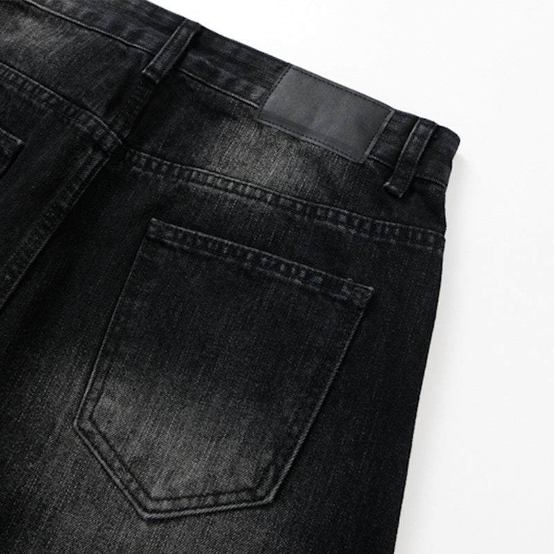 Men's Black Baggy Wide-Leg Jeans – Washed Distressed Curved Silhouette