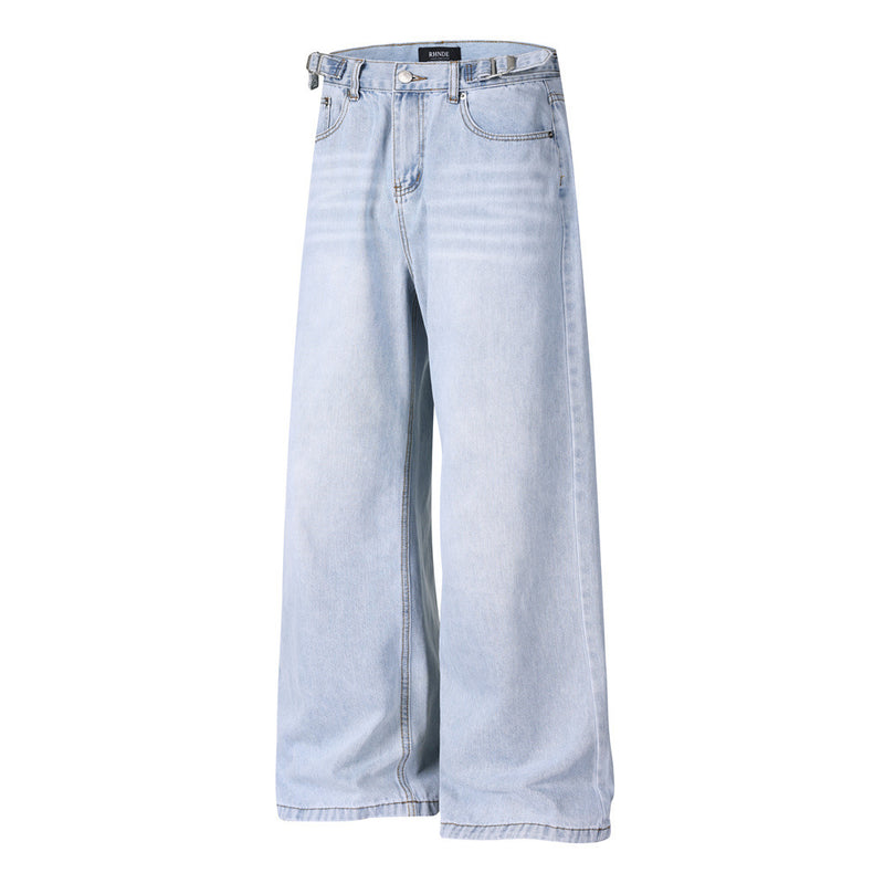 Vaqueros wide-leg de lavado claro – Pantalones vaqueros vintage de corte recto y baggy para hombre
