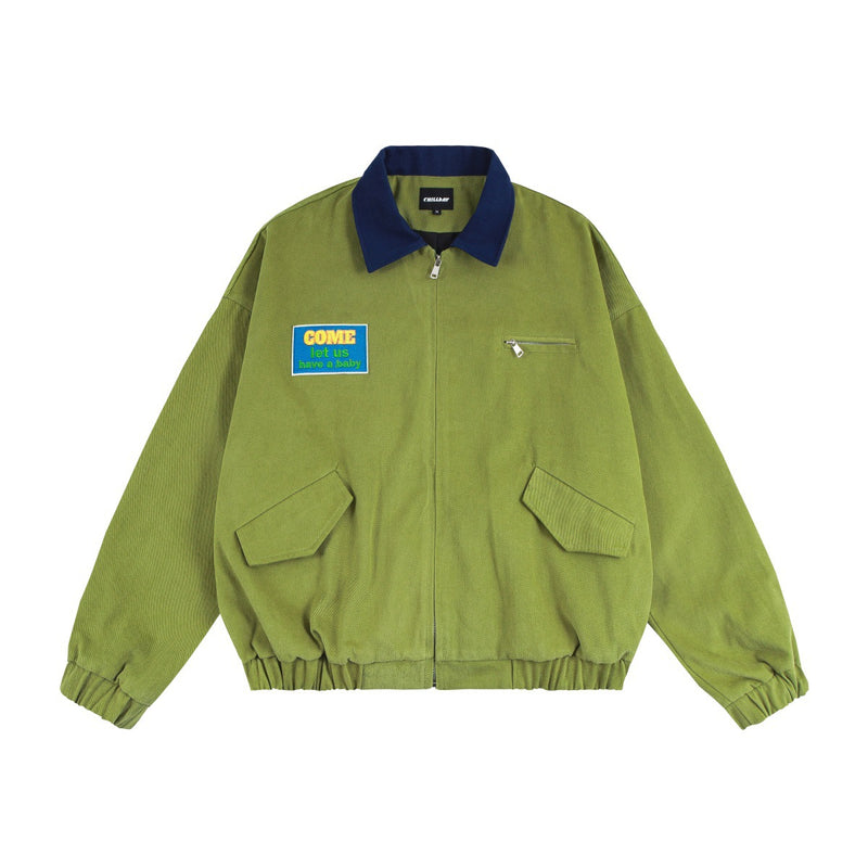 Veste Harrington rétro color block – Veste de travail zippée à col contrastant