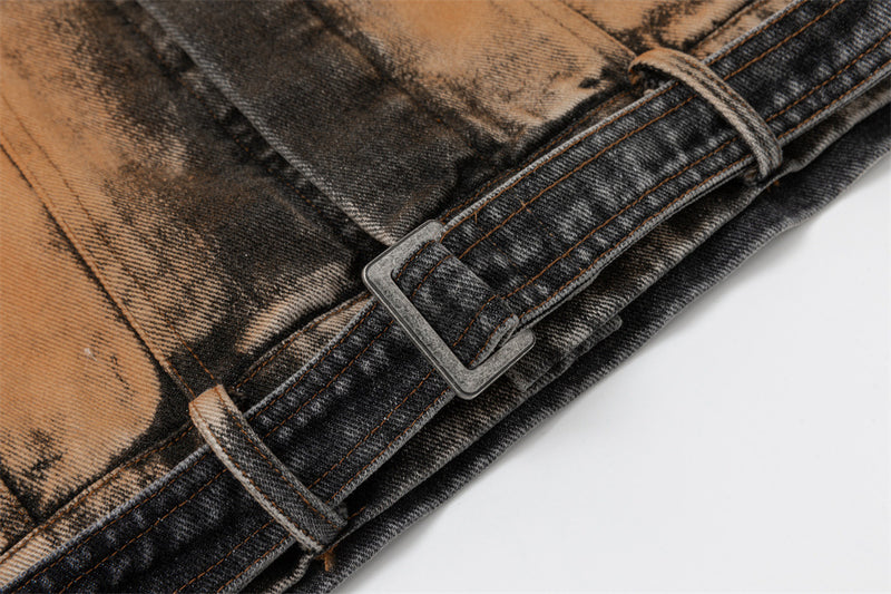 Oversized Acid-Wash Distressed Denim Jacket – Bleached Tie-Dye Punk Streetwear