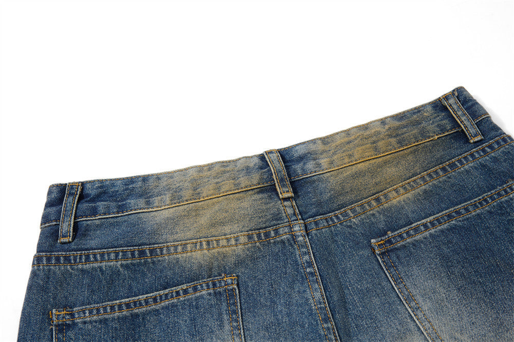 Men's Distressed Flare Jeans – Vintage Mud-Dye Wide Leg Denim